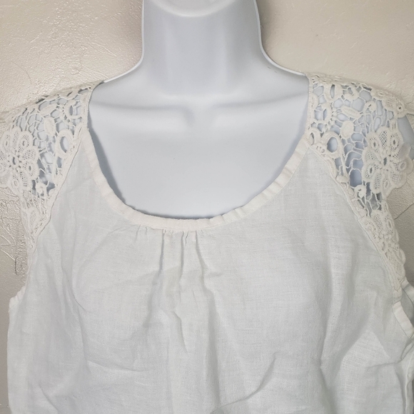 Michel Angelo 100% Linen White Short Sleeve Blouse Made in Italy Lightweight Top - Picture 2 of 6